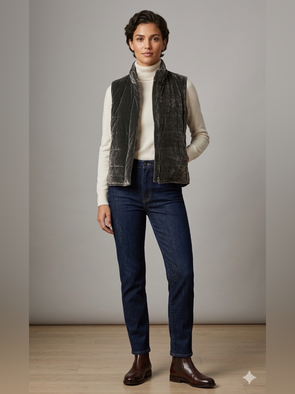 Eileen Fisher Quilted Crushed Velvet Puffer Vest Silk Lining Size S-M